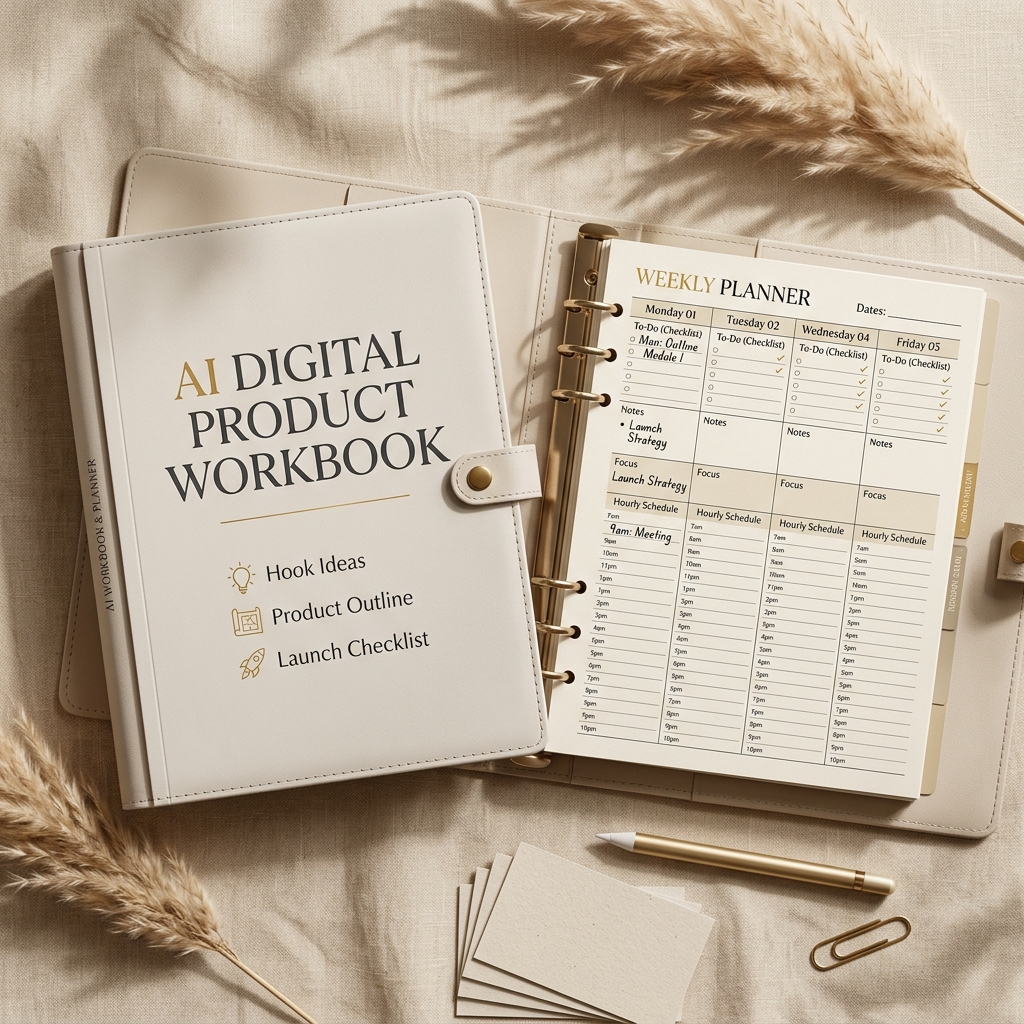 AI Digital Product Workbook & Weekly Planner Mockup